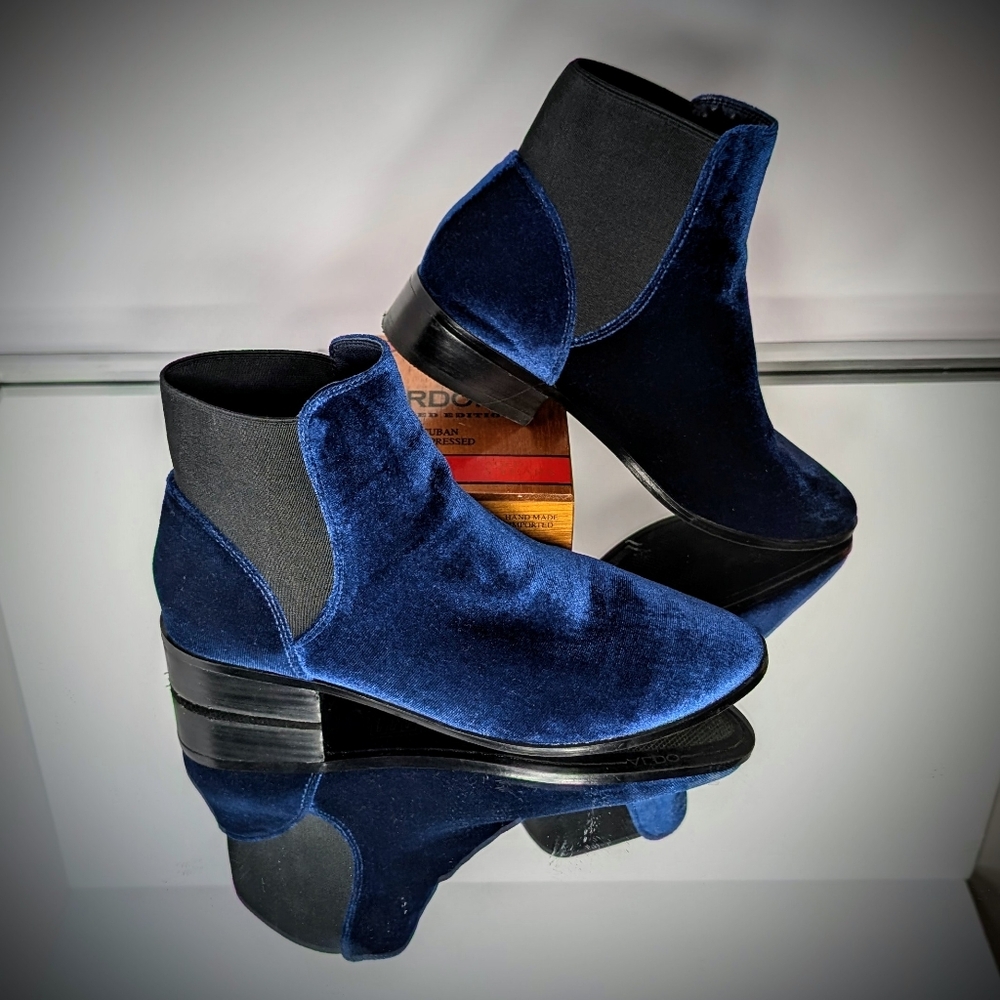 Aldo Navy Velvet Ankle Boots